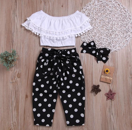 3pc Tassal Top w/ Polka Pants & Headband